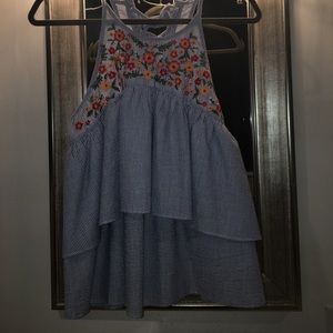 Lace up back embroidered top